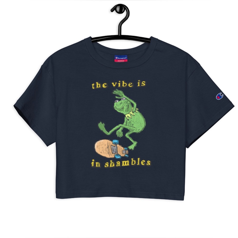 The Vibe Is In Shambles crop tee in navy blue